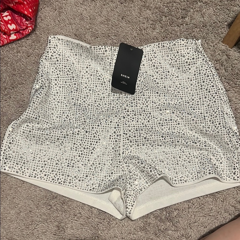 SHEIN HAUTE Rhinestone white shorts